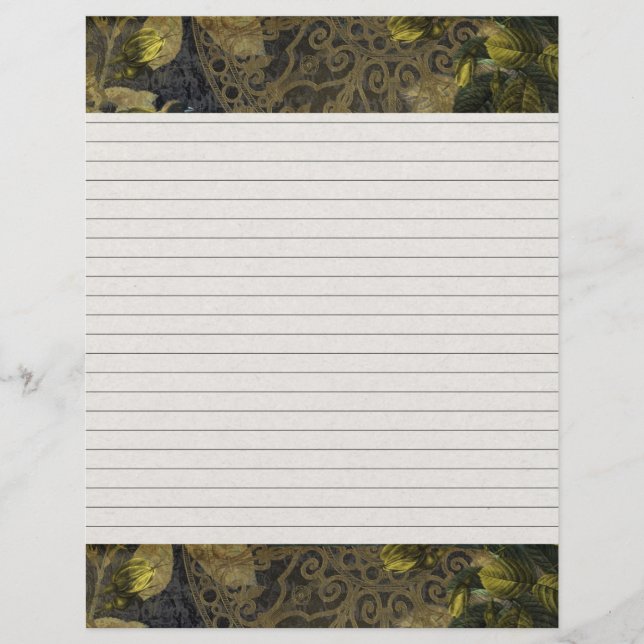 Elegant Gold Gothic Night Lined Recipe Page Insert (Front)