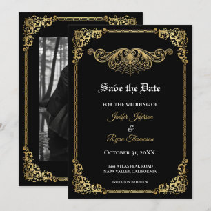 Elegant gold Gothic wedding save the date Announcement