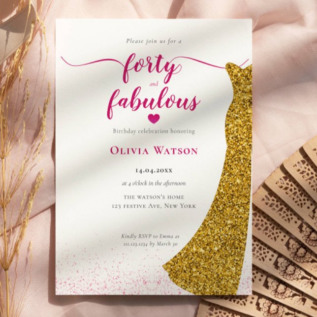 Elegant Gold Gown forty fabulous birthday Invitation (Creator Uploaded)