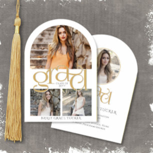 Elegant Gold GRAD 4-Photo Arch Graduation Invitation