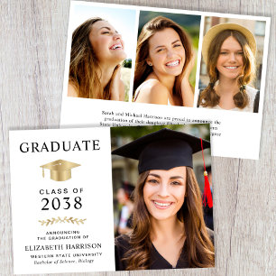 Elegant Gold Grad Cap Photo College Graduation Announcement