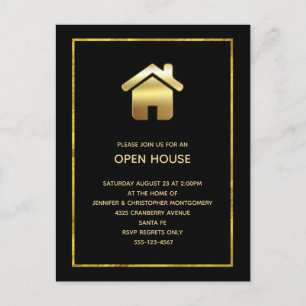 Elegant Gold Gradient House Symbol Open House Invitation Postcard