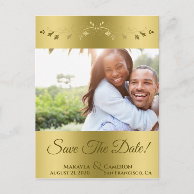 Elegant Gold Gradient Wedding Save Date Postcard (Front)