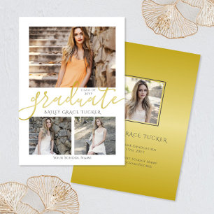 Elegant Gold Graduate 4-Photo Collage Graduation Announcement