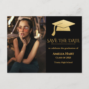 Elegant Gold Graduate Hat   Save The Date Photo Postcard