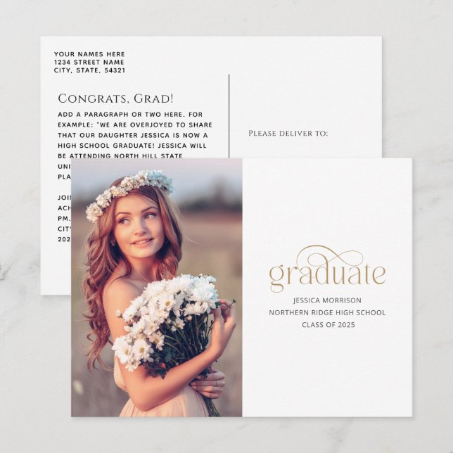 Elegant Gold Graduate Typography 2025 Graduation Postcard (Front/Back)