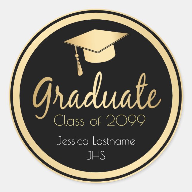 Elegant Gold Graduation Any Year Classic Round Sticker (Front)
