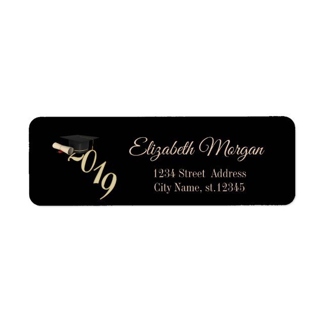 Elegant Gold Graduation Cap, Black (Front)