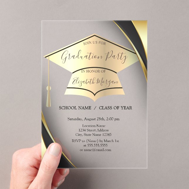 Elegant Gold Graduation Cap Frame Black Graduation Acrylic Invitations (Insitu (Handheld))