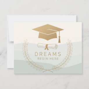 Elegant Gold Graduation Design   Dreams Begin Here Postcard