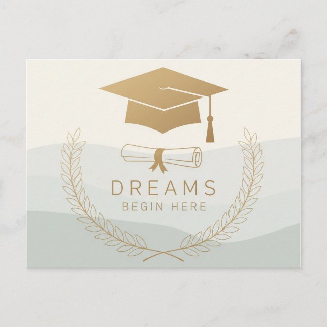 Elegant Gold Graduation Design | Dreams Begin Here Postcard (Front)
