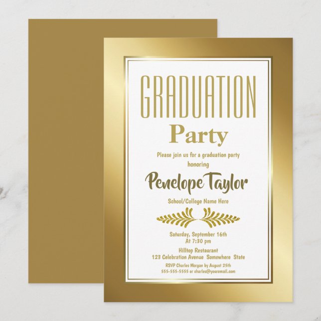 Elegant Gold Graduation Party Invitation (Front/Back)