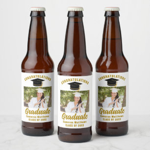 Elegant Gold Graduation Party Personalised Photo Beer Bottle Label