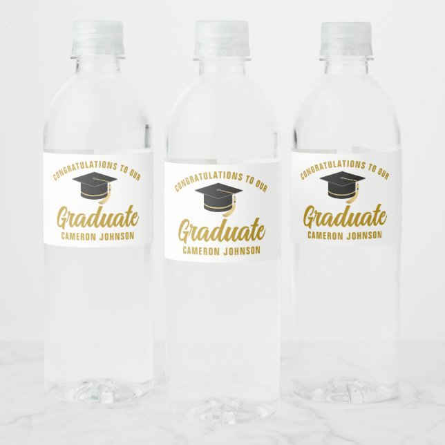 Elegant Gold Graduation Party Personalised Water Bottle Label (Bottles)