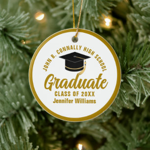 Elegant Gold Graduation Photo Graduate Christmas Ceramic Tree Decoration