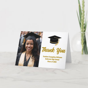 Elegant Gold Graduation Photo Personalised Thank You Card