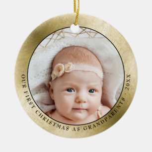 Elegant Gold Grandparents First Christmas Photo Ceramic Tree Decoration
