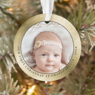 Elegant Gold Grandparents First Christmas Photo Ornament