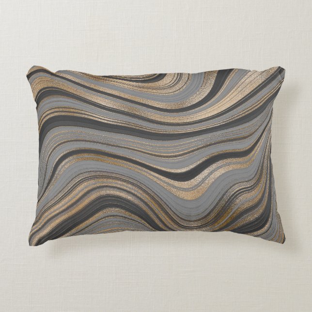 Elegant gold gray abstract decorative cushion (Front)