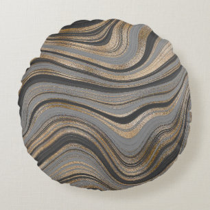 Elegant gold gray abstract round cushion