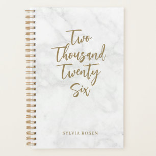 Elegant Gold Gray White Marble Personalized Planner
