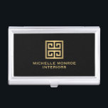 Elegant Gold Greek Key Interior Designer Black Business Card Holder<br><div class="desc">Coordinates with the Elegant Gold Greek Key Interior Designer Black Business Card Template by 1201AM. A faux metallic gold greek key emblem is combined with your name or business name for a chic logo on this personalised business card holder. © 1201AM CREATIVE</div>