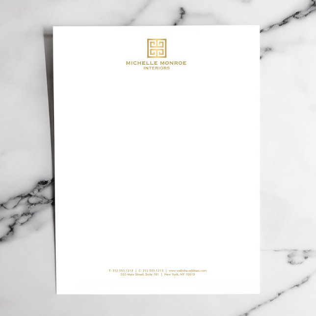 Elegant Gold Greek Key Interior Designer White Personalized Letterhead (Creator Uploaded)