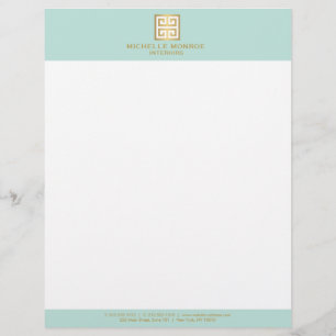 Elegant Gold Greek Key on Mint Interior Designer Custom Letterhead