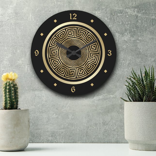 Elegant Gold Greek Keys Pattern Large Clock (Creator Uploaded)