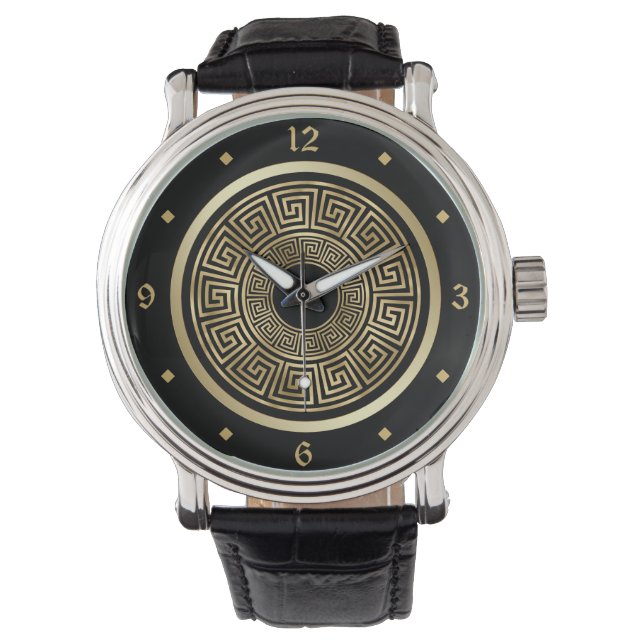 Elegant Gold Greek Keys Pattern Watch (Front)