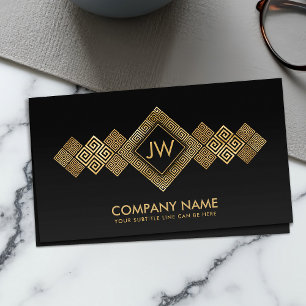 Elegant Gold Greek Meander Key Monogram Business Card