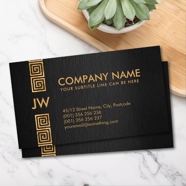 Elegant Gold Greek Meander Key Monogram  Business Card (Creator Uploaded)
