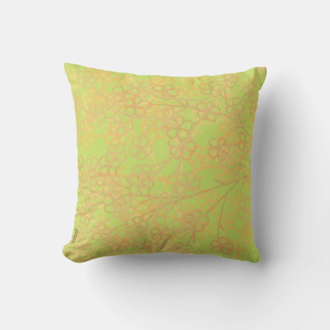Elegant Gold Green Abstract Floral Pattern Cushion (Front)