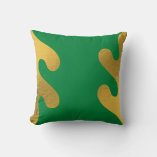 Elegant Gold Green Abstract Leaf Cushion