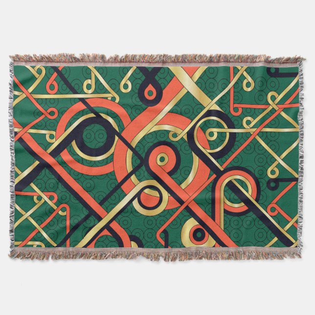 Elegant Gold & Green Art Deco Geometric Blanket (Front)