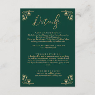 Elegant gold & green Art Deco wedding details Enclosure Card
