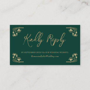 Elegant gold & green Art Deco wedding website RSVP Enclosure Card