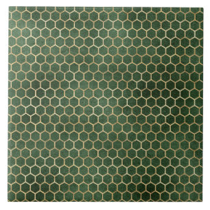 Elegant Gold Green Beehive Honeycomb Tile
