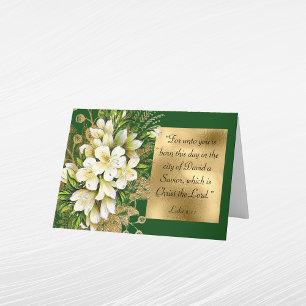Elegant Gold Green Bible Floral Photo Christmas Holiday Card
