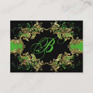 Elegant Gold Green & Black Vintage Frame-Monogram Business Card