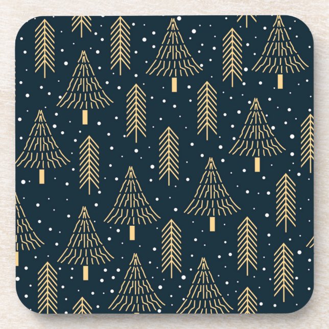 Elegant Gold Green Blue Christmas Tree Pattern Coaster (Front)