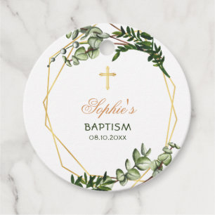 Elegant Gold & Green Botanical Baptism Favour Tags