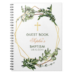 Elegant Gold & Green Botanical Baptism Guest Book