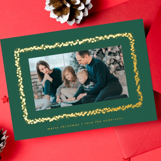 elegant gold green bubbles photo christmas frame foil holiday card (Creator Uploaded)