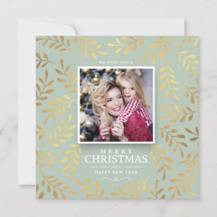 Elegant Gold Green Christmas Photo Holiday Card