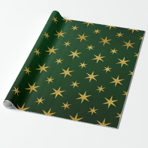 Elegant Gold Green Christmas Star Pattern Gift Wrapping Paper