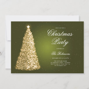 Elegant Gold Green Christmas Tree Program Menu Invitation