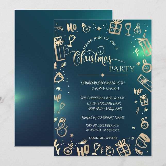 Elegant Gold Green Company Christmas Party Invitation (Front/Back)