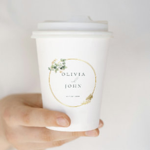 Elegant Gold Green Eucaliptus Wedding  Paper Cups