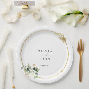 Elegant Gold Green Eucaliptus Wedding Paper Plate